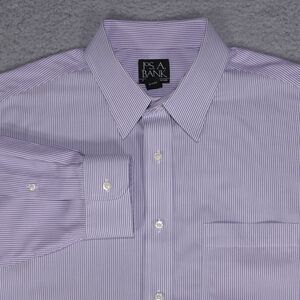 Jos A Bank Traveler Button Shirt Mens 17-34 Tailored Fit Purple Pinstripe